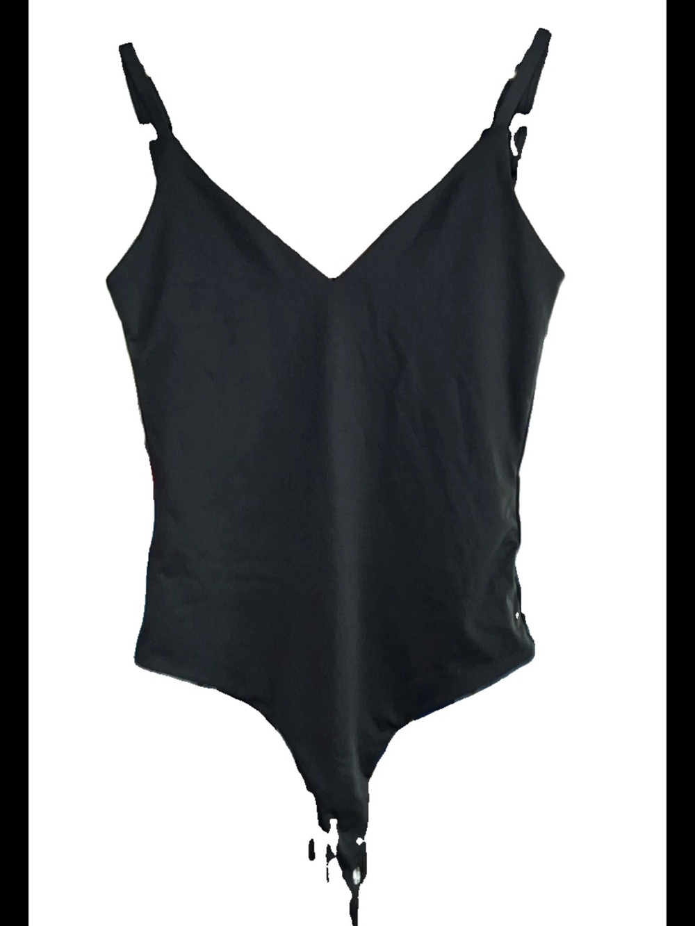Reoria Black Women's V-Neck Thong Bodysuit